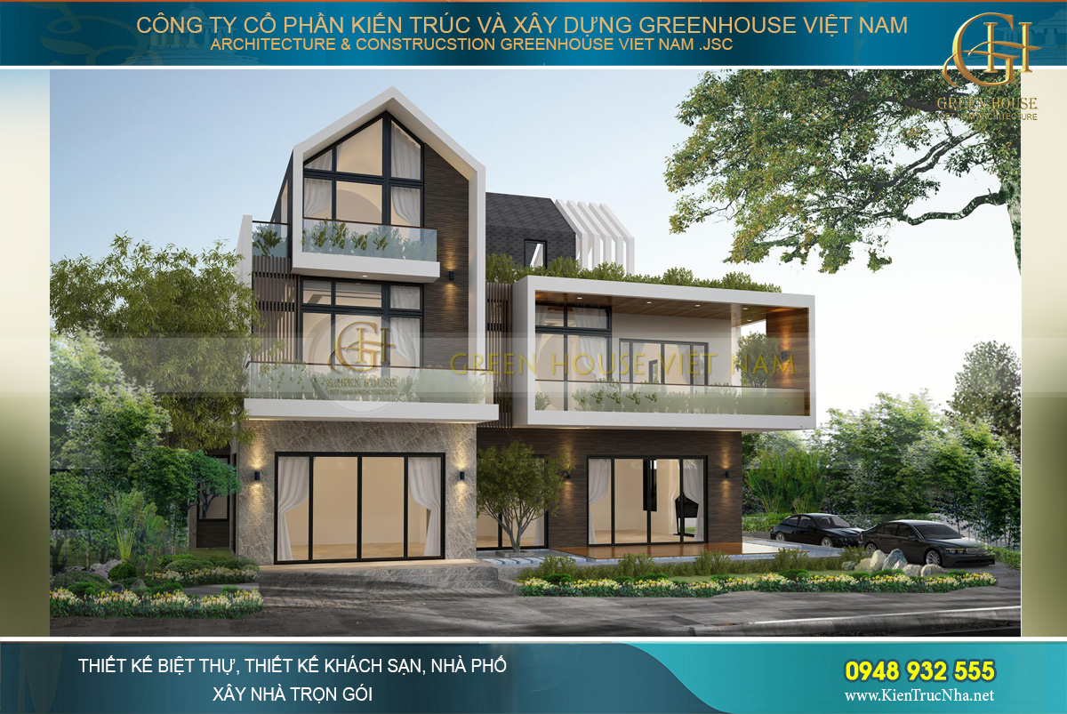 thiết kế biệt thự sân vườn 3 tầng hiện đại