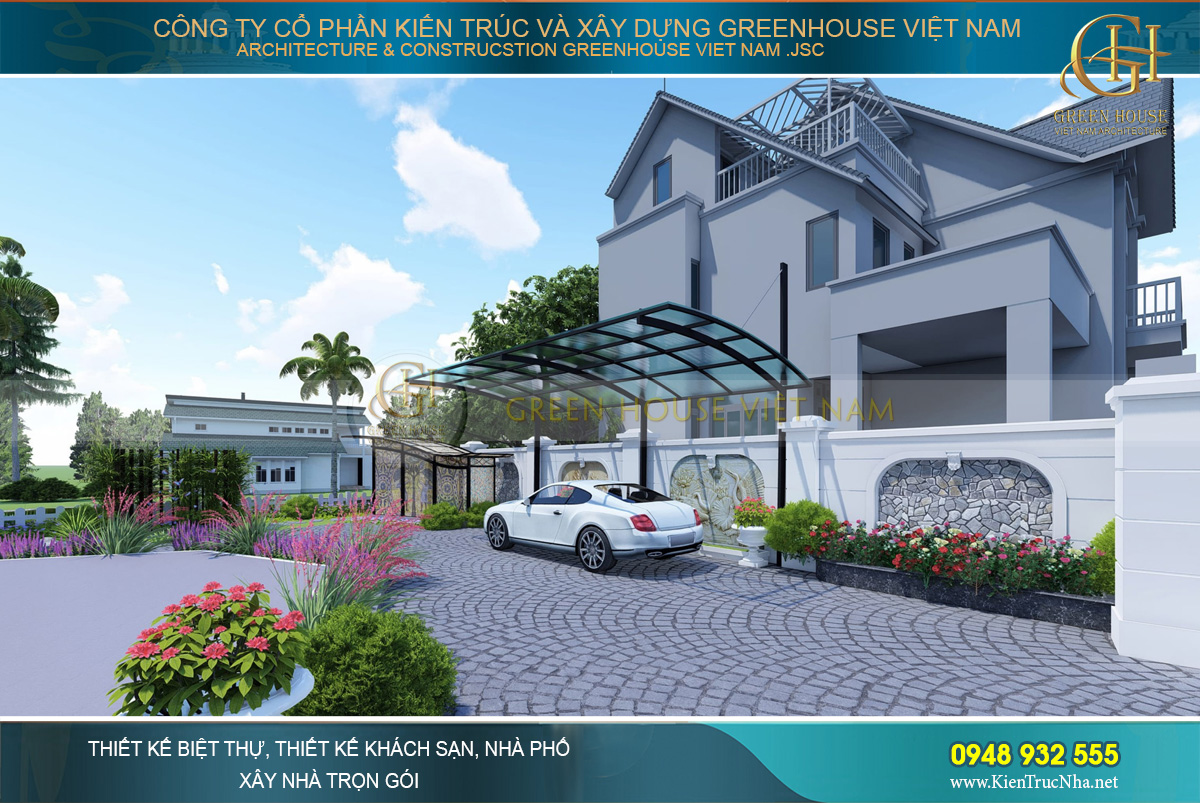 thiết kế sân vườn biệt thự ven sông đẳng cấp