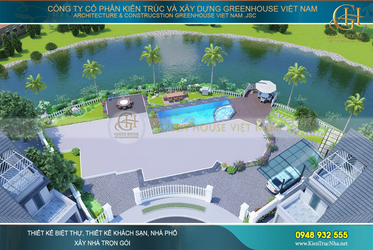 thiết kế sân vườn biệt thự ven sông đẳng cấp