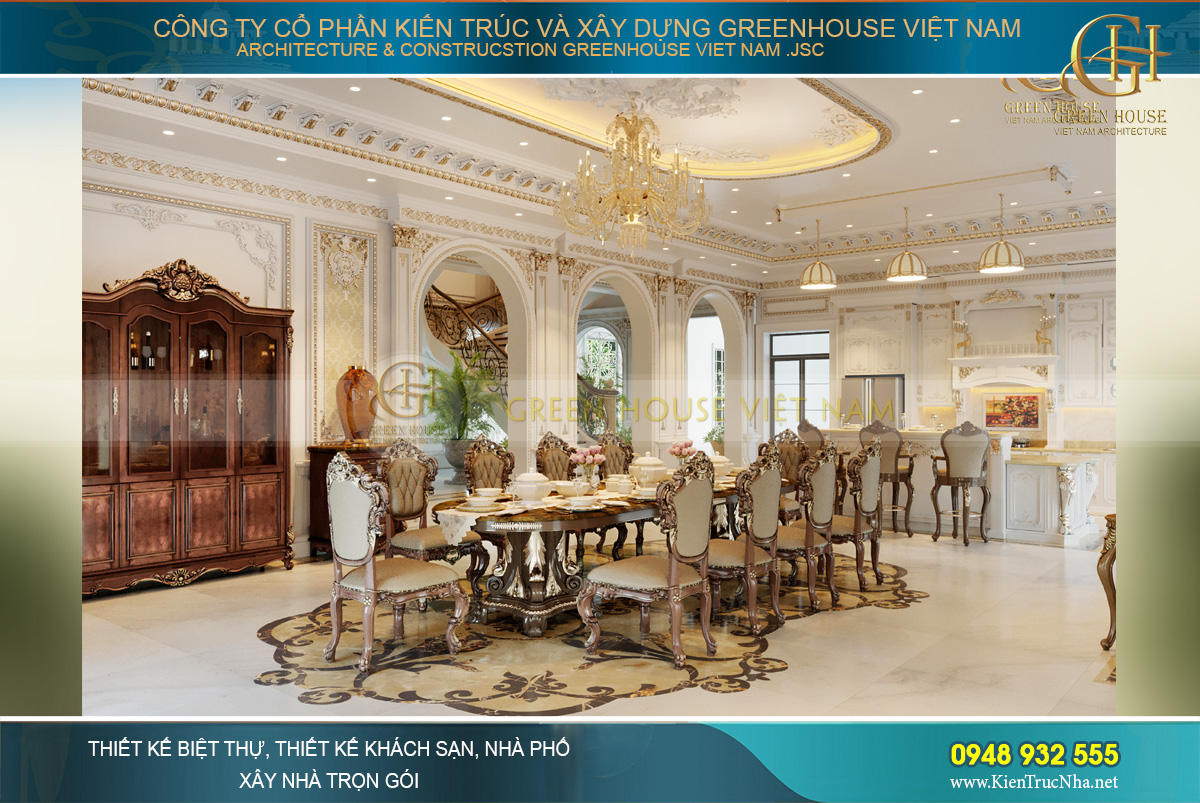 Vòm trần cao với thiết kế hình tròn đồng tâm tạo sự thu hút ngay từ cái nhìn đầu tiên