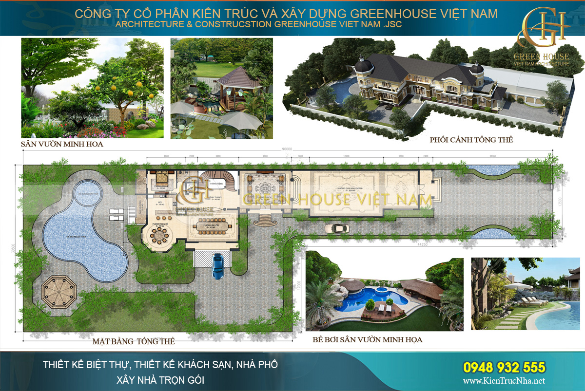 Mặt bằng tổng thể của dinh thự cổ điển 2 tầng 1 diện tích 700m2