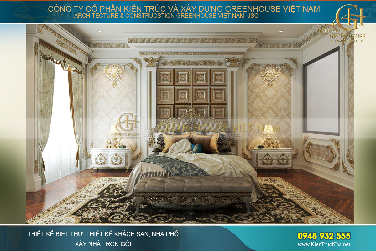 Chiếc giường queen size với vẻ đẹp lộng lẫy của hoàng gia châu Âu