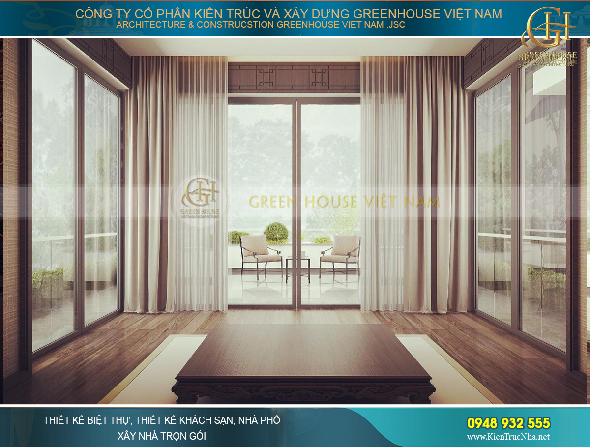 Phía ngoài là ban công rộng để nghỉ ngơi, thưởng trà