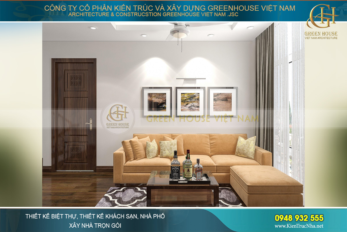 Thiết kế phòng sinh hoạt chung của biệt thự hiện đại Á Đông