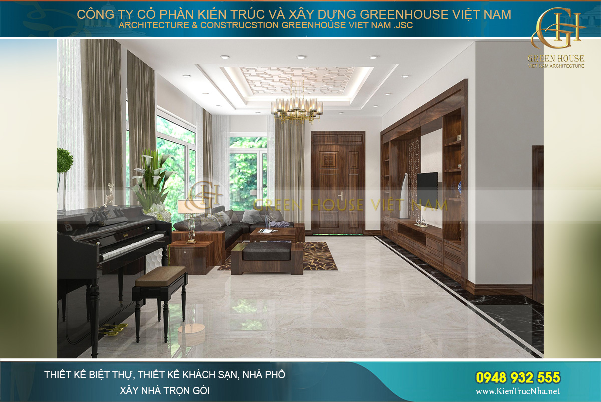 Thiết kế nội thất phòng khách biệt thự hiện đại 3 tầng