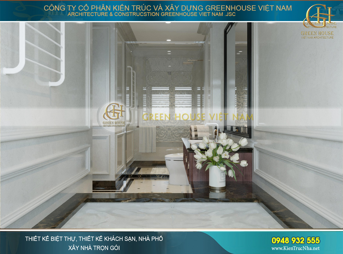Không gian phòng tắm cũng lãng mạn giống như chủ nhân của nó