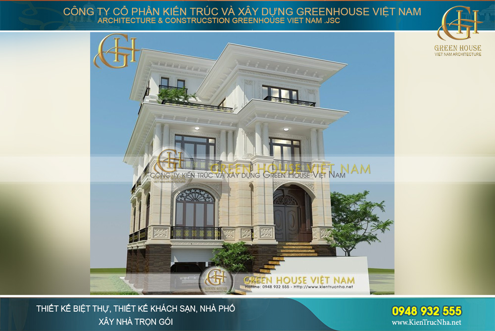 Mẫu thiết kế biệt thự 3 tầng tân cổ điển ven hồ Tây đẹp nổi bật thu hút mọi ánh nhìn