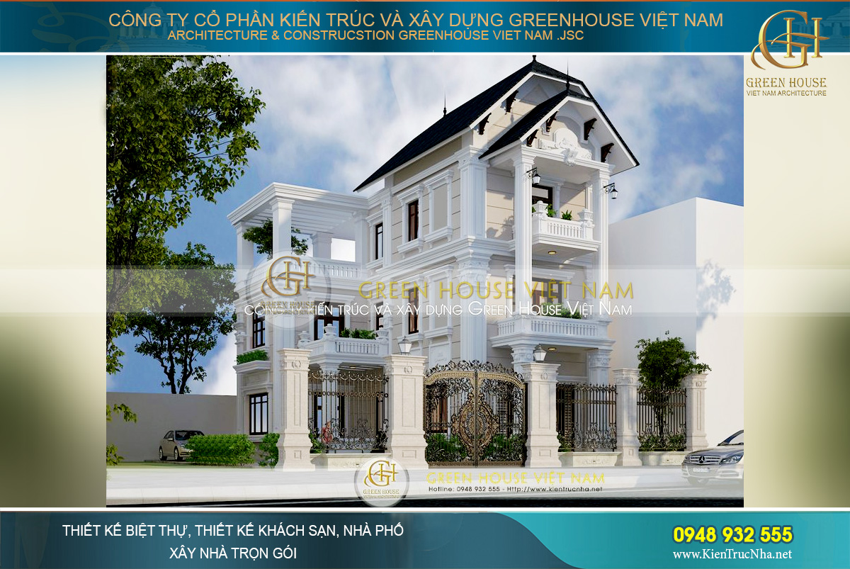 Biệt thự tân cổ điển 3 tầng với sắc trắng tinh khôi mà nổi bật vô cùng