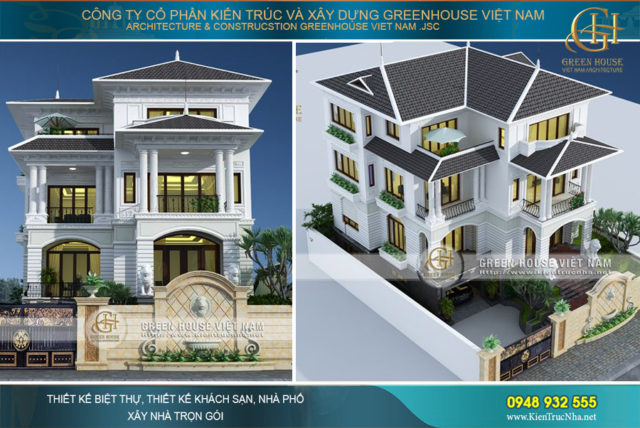 Phối cảnh biệt thự với dáng vẻ thanh thoát, cốt cách quý tộc sang trọng