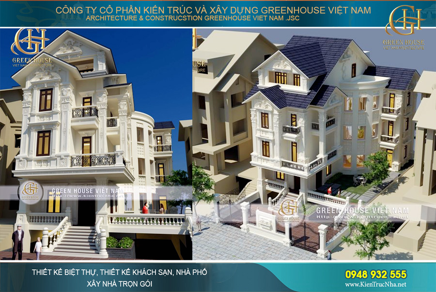 Mẫu biệt thự cổ điển Pháp 4 tầng lộng lẫy tại Hà Nội