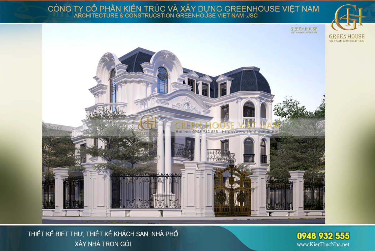 Mẫu biệt thự cổ điển 3 tầng 1 tum sang trọng, tinh tế- Green House Việt Nam