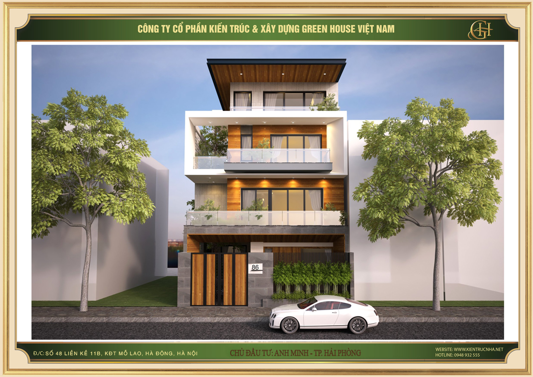 Mẫu biệt thự hiện đại 4 tầng ấn tượng, tinh tế- Green House Việt Nam