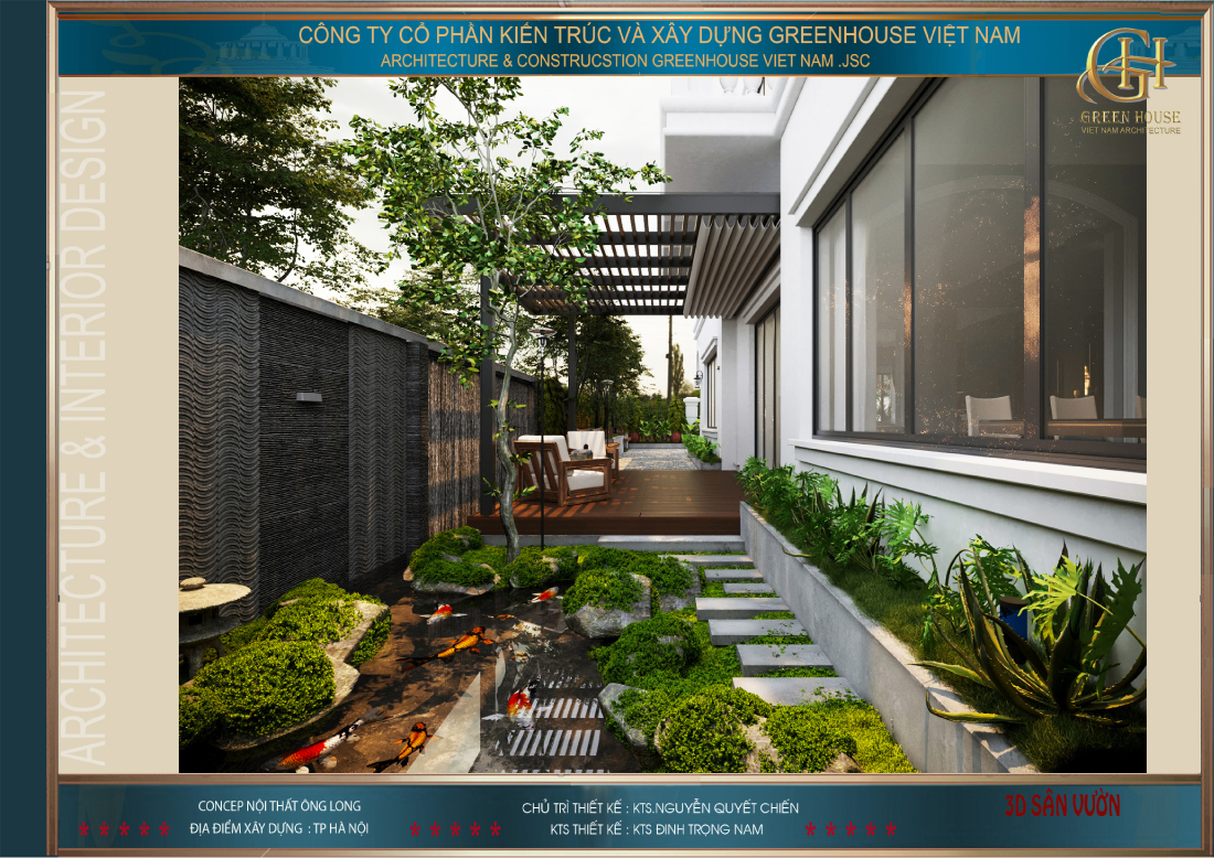 Các KTS cũng sử dụng thêm hồ nước nhỏ, đất đá tăng thêm vẻ đẹp tự nhiên cho căn biệt thự