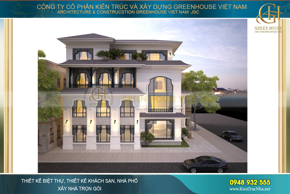 Mẫu biệt thự tân cổ điển 4 tầng mặt tiền rộng đầy xa hoa, đẳng cấp