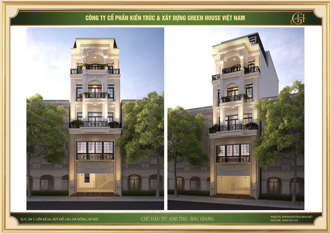 Đơn vị chuyên thiết kế, thi công nhà phố tân cổ điển đẹp, sang trọng- Green House Việt Nam