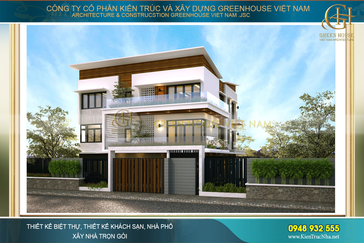 Biệt thự hiện đại 3 tầng được kết hợp giữa 2 tone màu nâu – trắng mang đến cảm giác gần gũi, nền nã