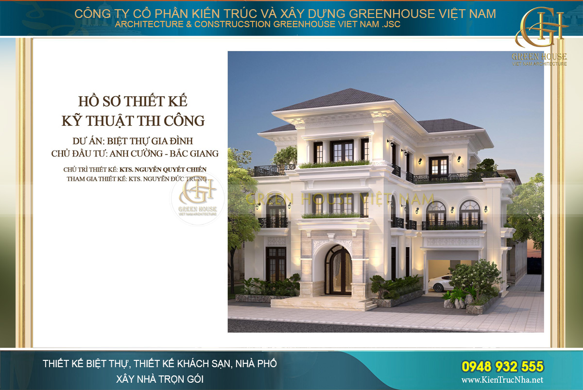 Thiết kế biệt thự 3 tầng tân cổ điển sang trọng tại Bắc Giang