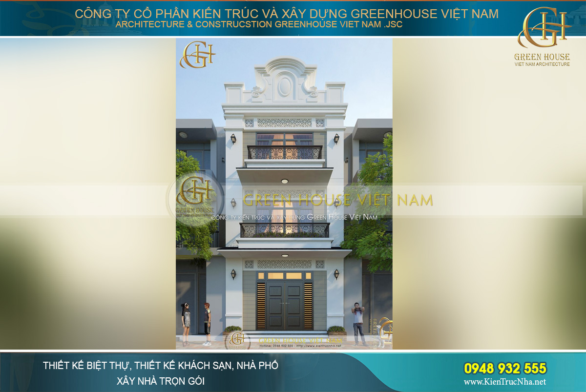 Thiết kế nhà phố tân cổ điển 3 tầng lầu với lối kiến trúc tinh tế, sang trọng
