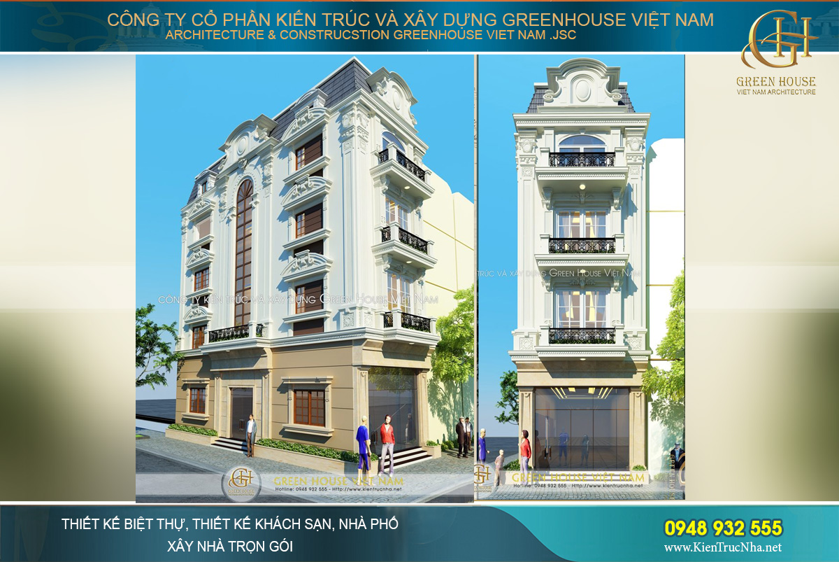 Thiết kế nhà phố 4 tầng tân cổ điển với 2 mặt tiền đẹp ấn tượng