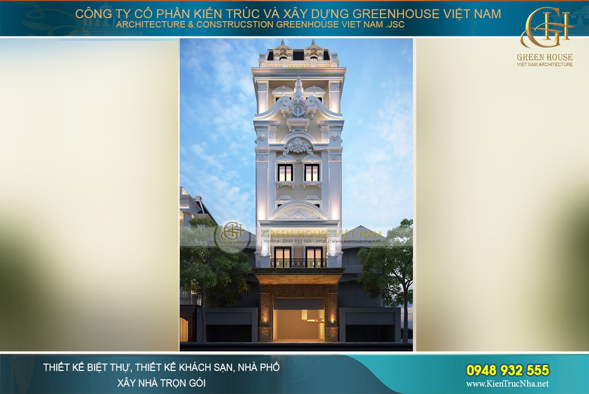 Kiến trúc Pháp sang trọng trong thiết kế nhà phố 5 tầng tân cổ điển