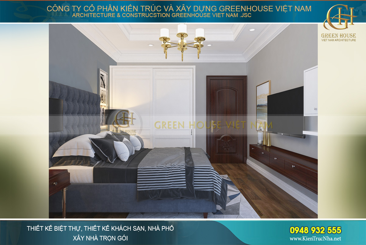 Diện tích phòng ngủ không lớn nên các đồ nội thất đều có kiểu dáng gọn gàng, sắc nét hơn