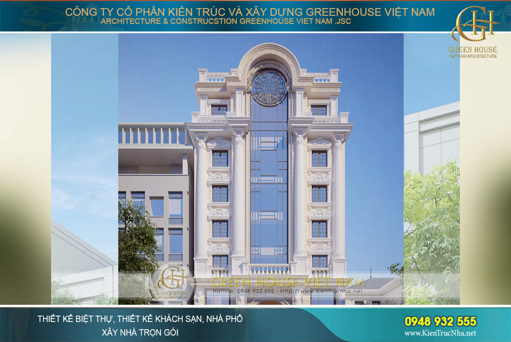 Thiết kế khách sạn tân cổ điển 7 tầng tại Đà Nẵng sở hữu mặt tiền với vách kính xuyên suốt