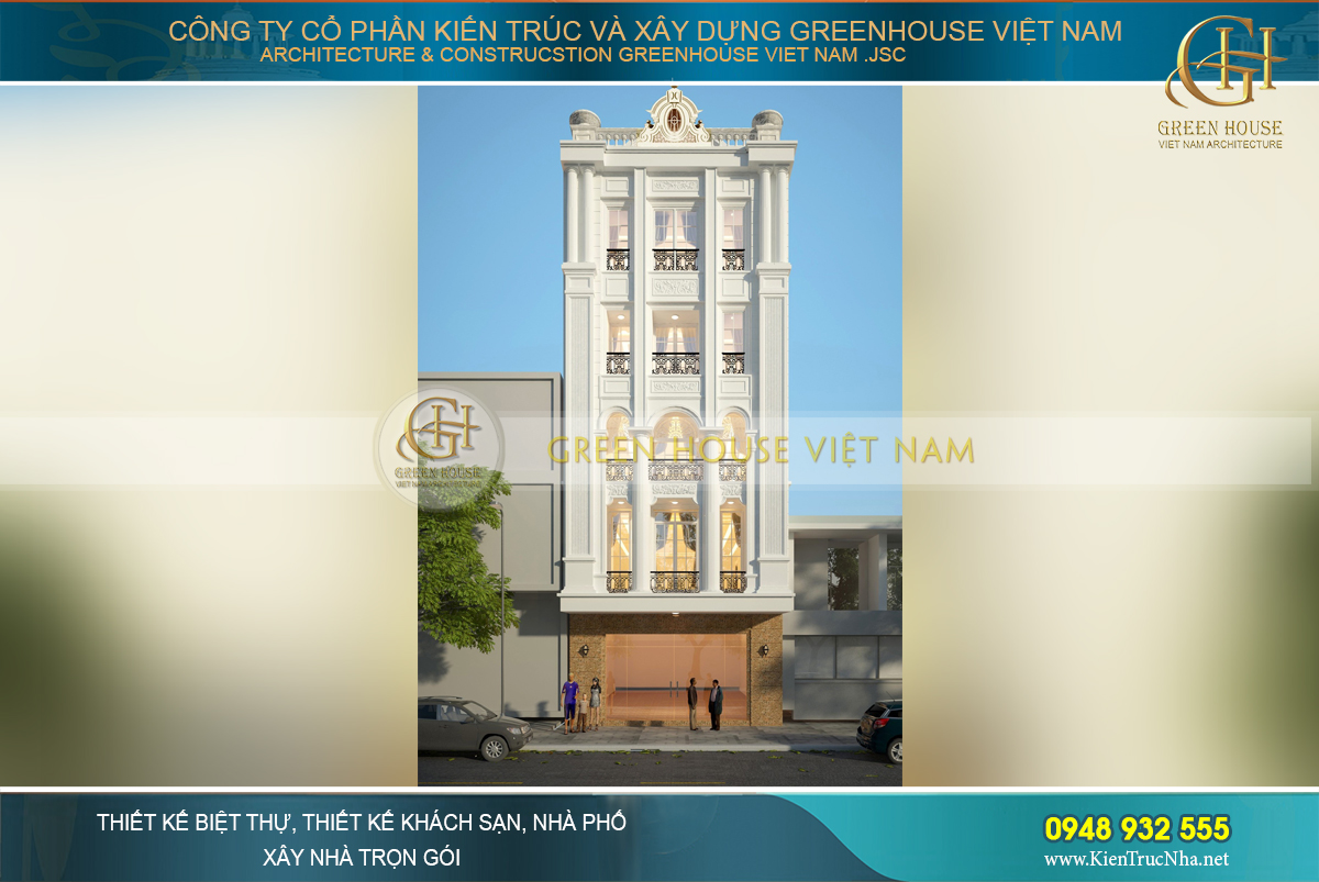 Sắc trắng tinh khôi cùng vẻ đẹp kiêu sa, thanh lịch của mẫu nhà phố tân cổ điển 7 tầng