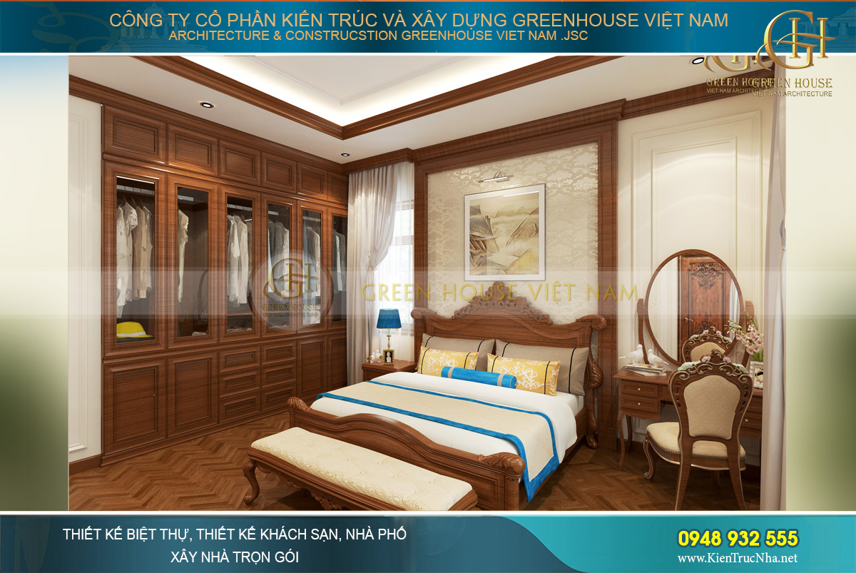 Phòng ngủ số 3 khá nổi bật với các tone màu rực rỡ như xanh, vàng