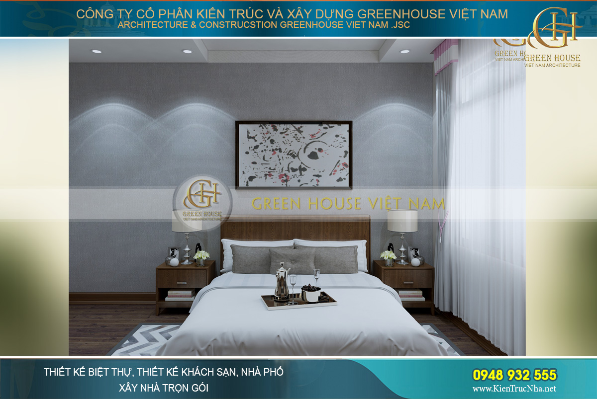 Tone màu trắng – xám mang đến vẻ đẹp lịch lãm, trang nhã cho không gian phòng ngủ