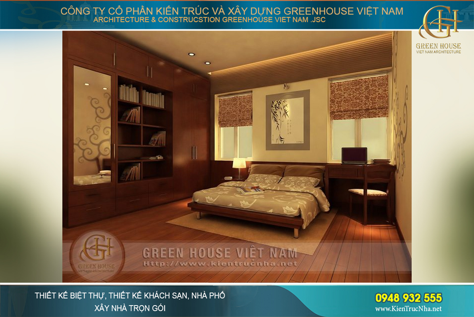Phòng ngủ thanh lịch với sự sắp xếp, bài trí bố cục nội thất khoa học