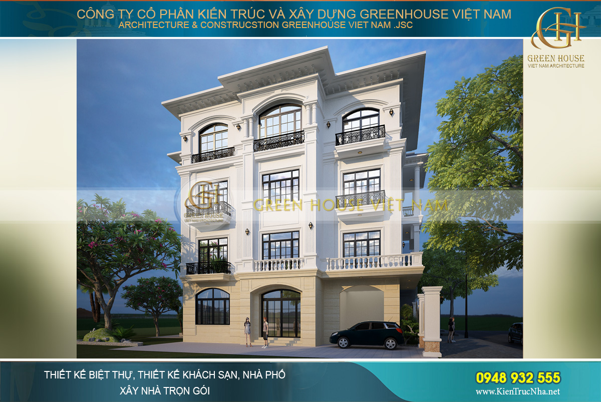Thiết kế mặt bên của nhà phố 4 tầng cũng được trau chuốt vô cùng tỉ mỉ, tinh tế