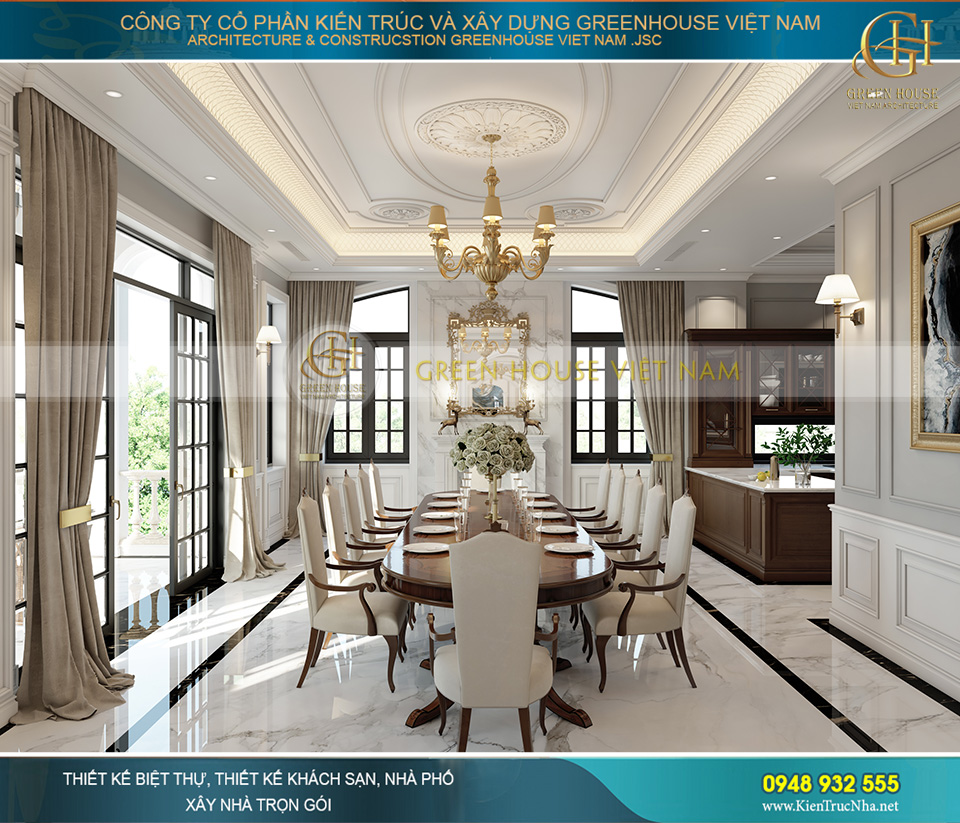 Thiết kế bàn ăn dài cho gia đình nhiều thành viên hoặc phục vụ các bữa tiệc nhỏ của gia đình cùng bạn bè