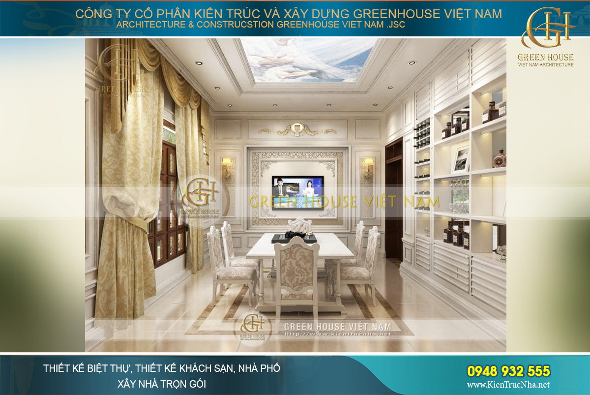 Phòng ăn được thiết kế sa hoa, lộng lẫy theo phong cách quý tộc