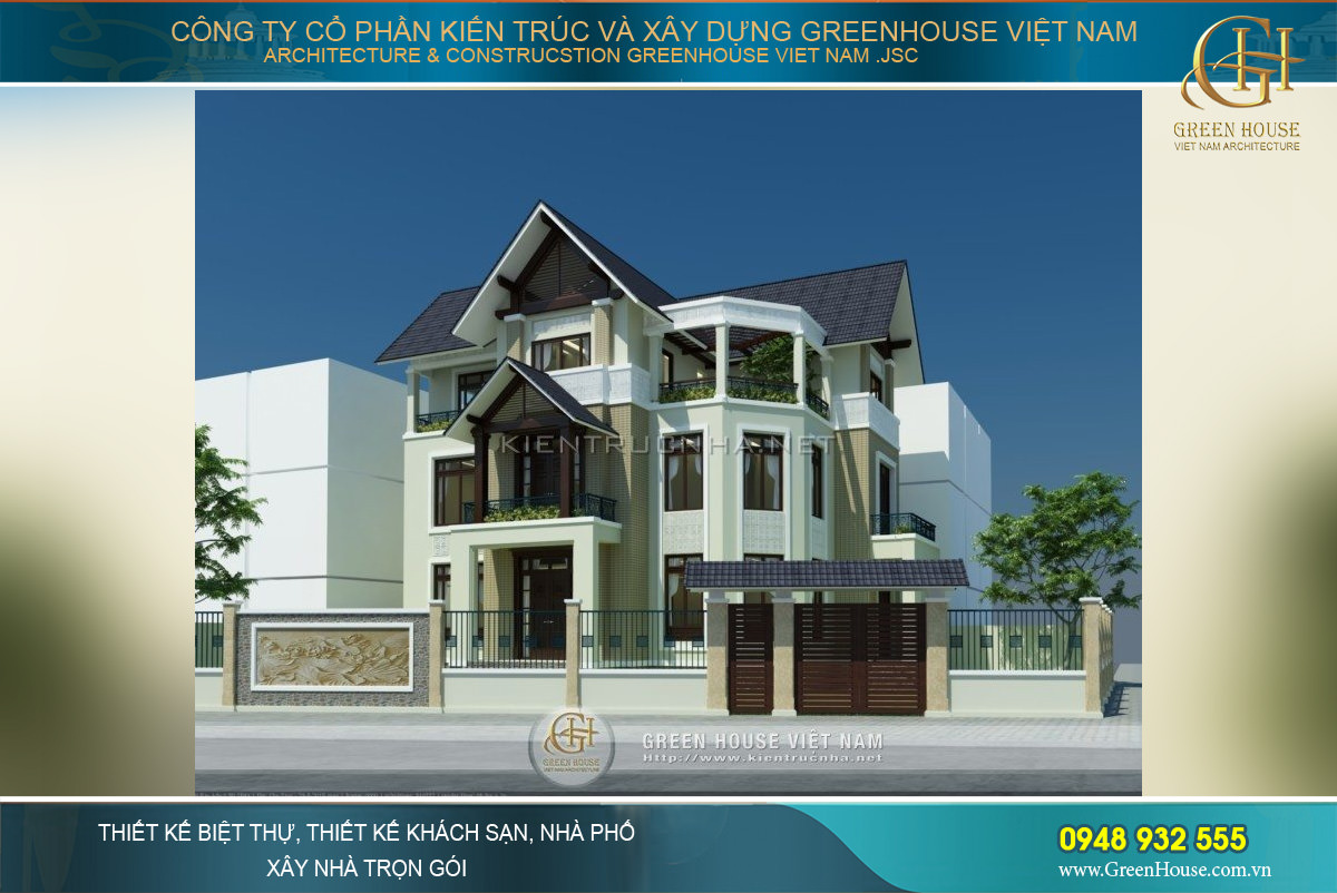 Mẫu thiết kế biệt thự hiện đại 3 tầng 2 mặt tiền đẹp đẳng cấp