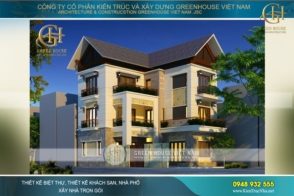 Thiết kế biệt thự 3 tầng hình chữ L phong cách hiện đại, đẹp thời thượng