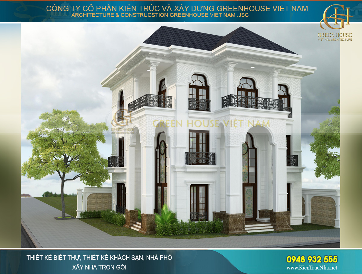 Phối cảnh biệt thự tân cổ điển 2 mặt tiền tại Vinhomes Riverside Hà Nội