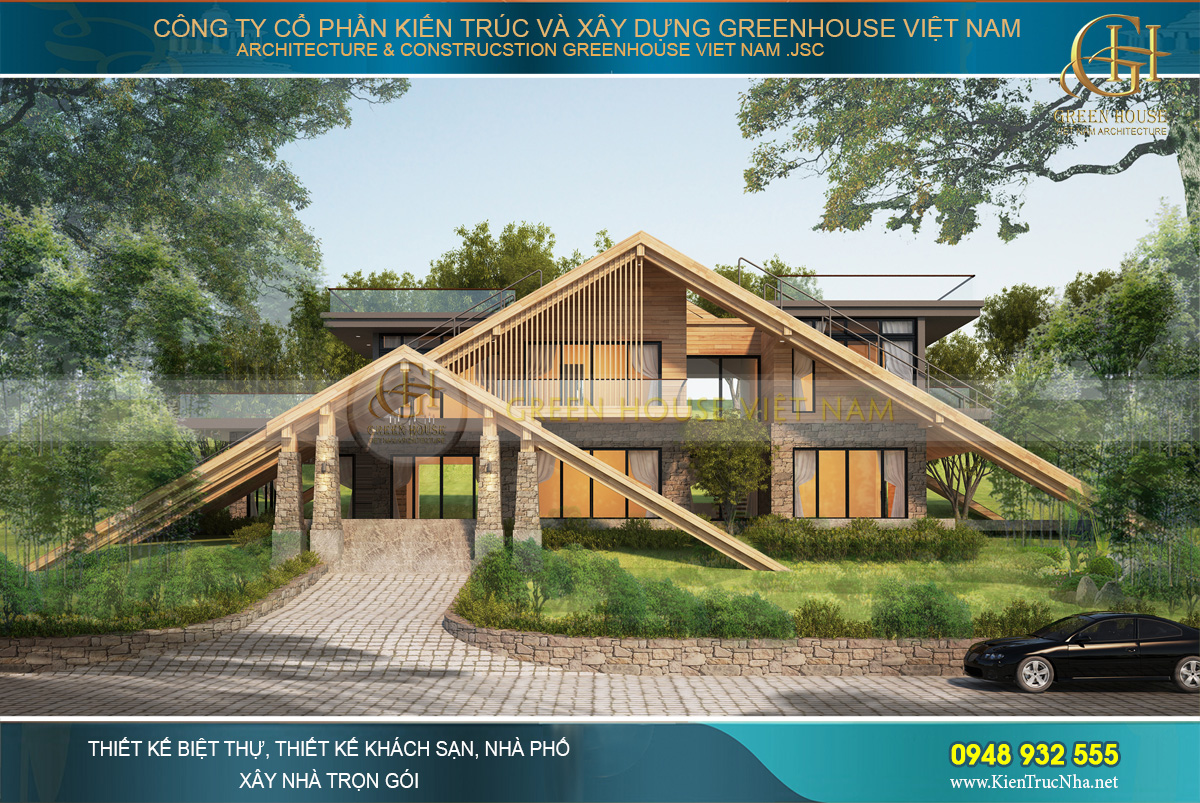 Phối cảnh mặt tiền của biệt thự hiện đại 2 tầng độc đáo, ấn tượng tại Bắc Giang