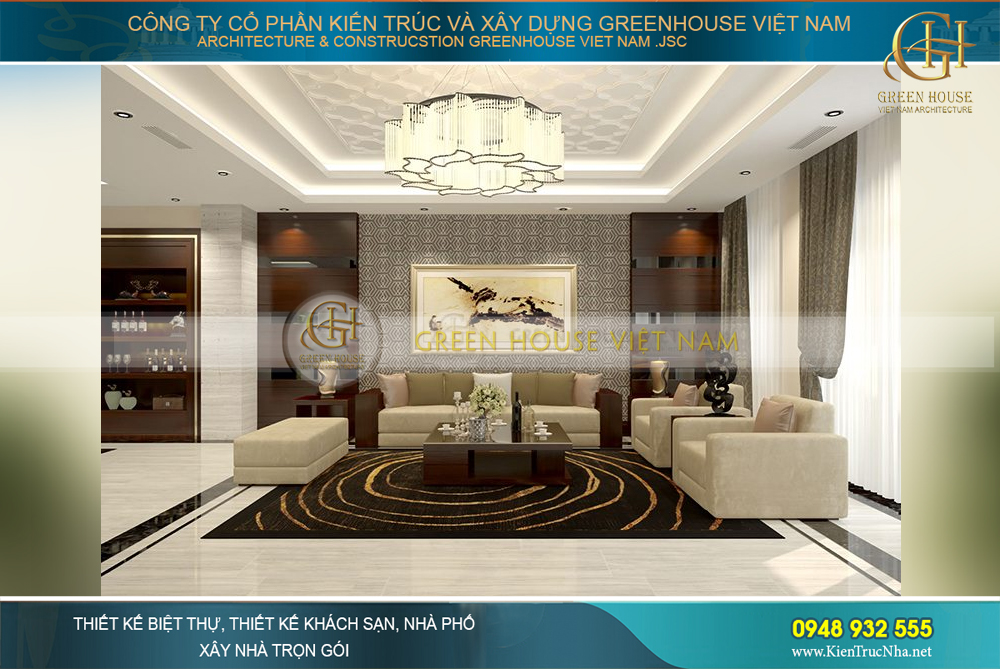 Nội thất phòng khách sang trọng của biệt thự hiện đại vô cùng lịch thiệp theo yêu cầu mà chủ đầu tư đề ra