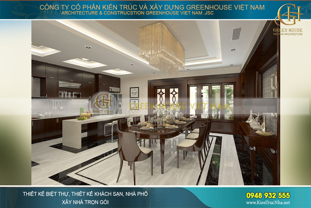 Nội thất phòng ăn sử dụng những đồ dùng cao cấp, tone màu ấm cúng đem lại bữa cơm đầm ấm nhất