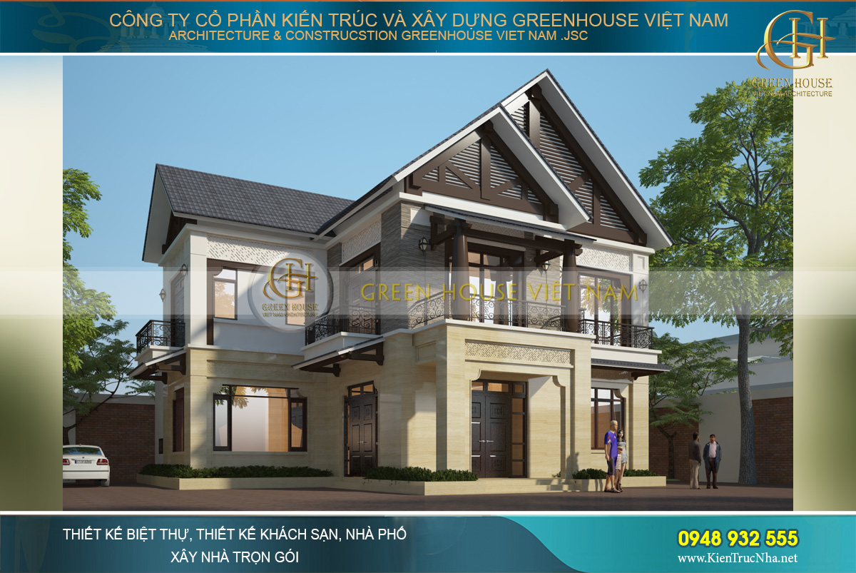 Phối cảnh kiến trúc ngoại thất của biệt thự Á Đông 2 tầng tại Bắc Giang