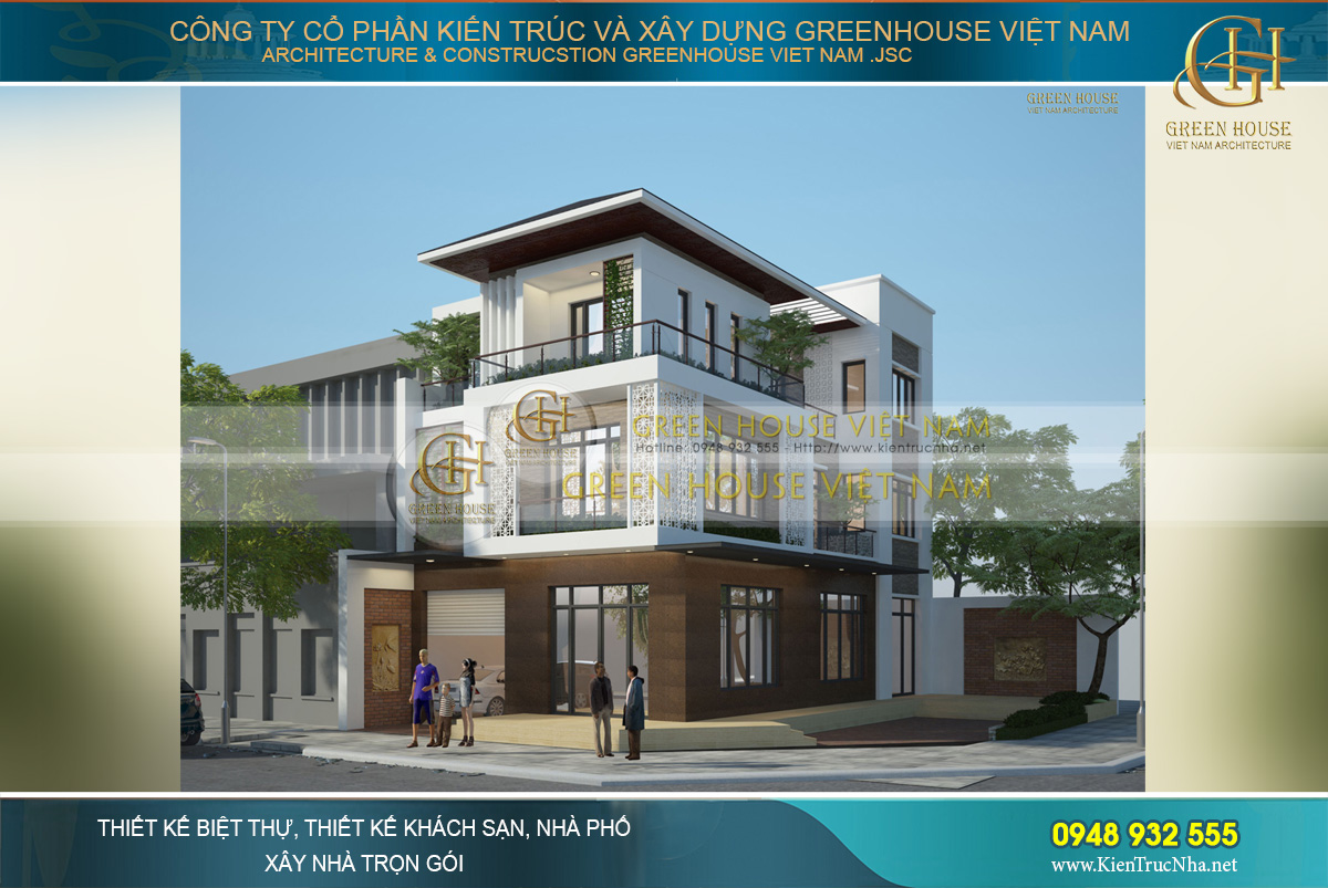 Lợi thế mặt tiền rộng đã giúp các KTS phô diễn được hết vẻ đẹp kiến trúc hoàn mỹ của biệt thự 3 tầng