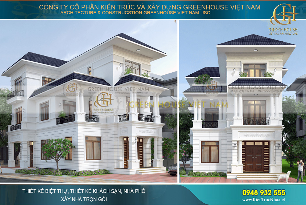 Biệt thự sở hữu vị trí đẹp với 2 mặt tiền, sắc trắng tinh khôi, nổi bật giữa phố thị đông đúc
