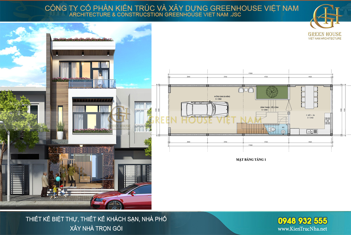 Nhà phố 3 tầng với thiết kế mặt tiền ấn tượng