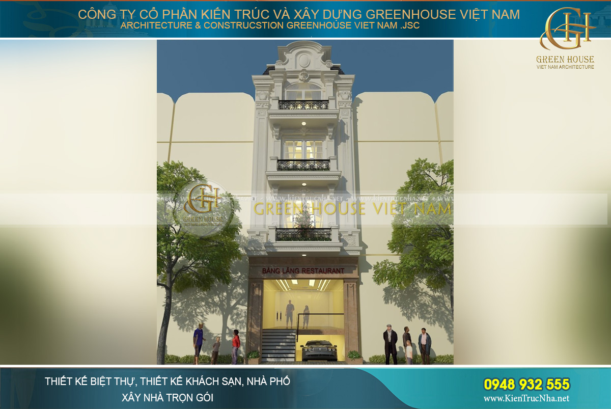 Tổng quan thiết kế công trình nhà phố kết hợp kinh doanh nhà hàng theo phong cách cổ điển sang trọng tại Hà Nội