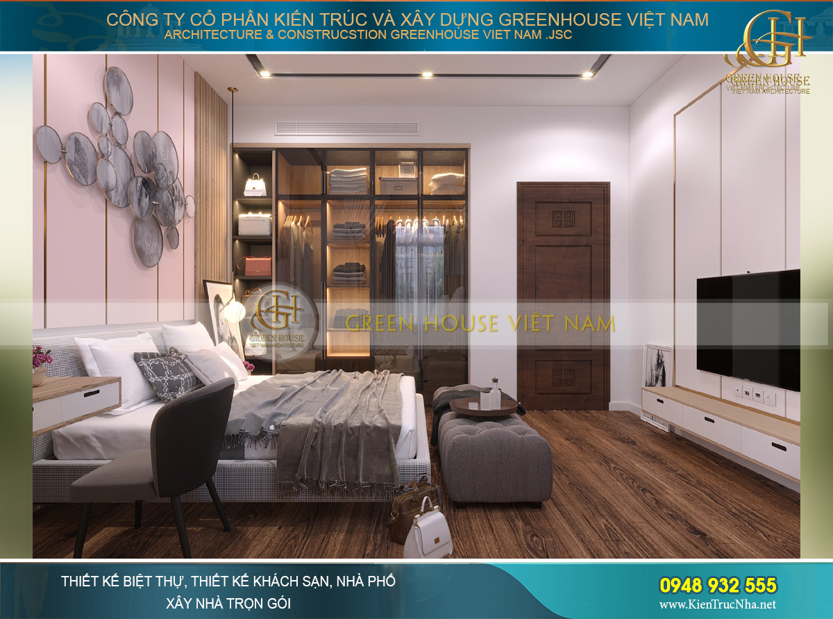 Phòng ngủ có đầy đủ các đồ nội thất thiết yếu được bố trí khoa học, thuận tiện nhất