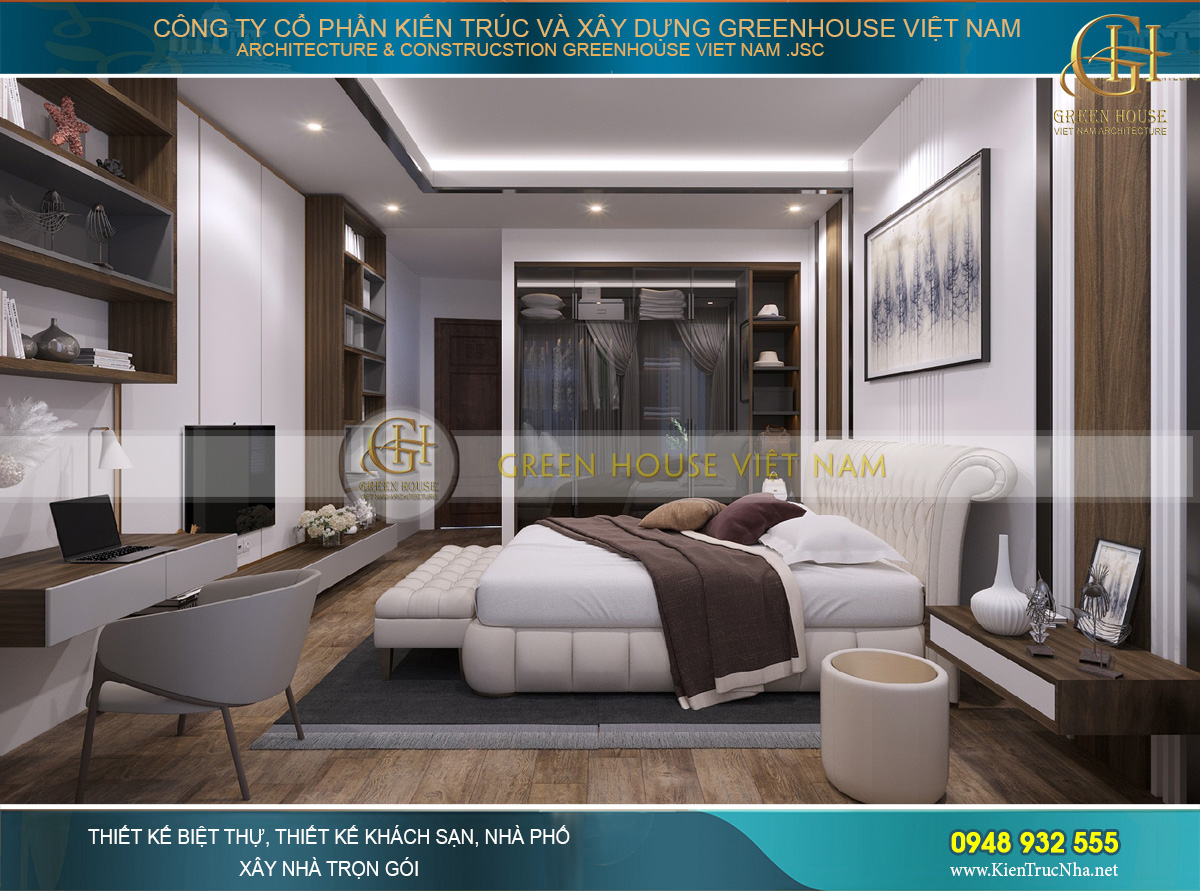 Phòng ngủ sử dụng chất liệu gỗ và vải tạo sự ấm áp, an toàn hơn