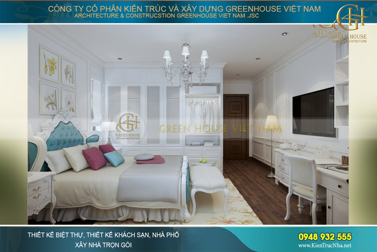 Căn phòng ngủ thuộc về một bé gái dễ thương, yêu thích sự lãng mạn