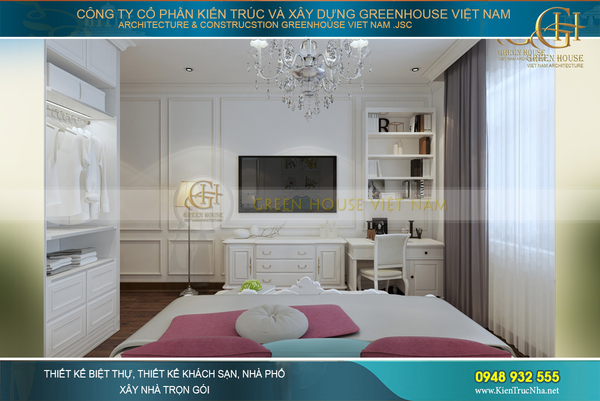 kệ TV hay bàn học, giá sách, tủ đồ đều sử dụng sắc trắng tinh khôi