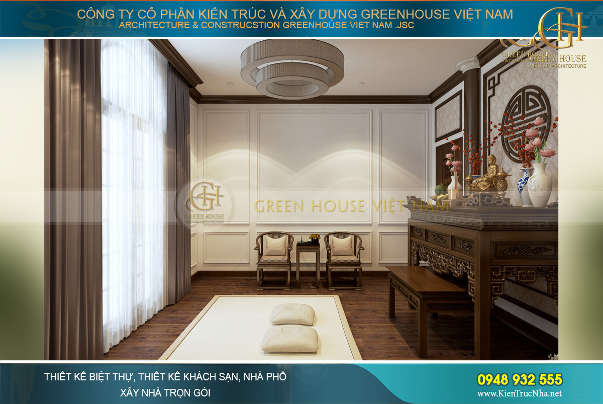 Bàn thờ hướng ra cửa sổ, đón sinh khí rất tốt cho phong thủy của gia đình