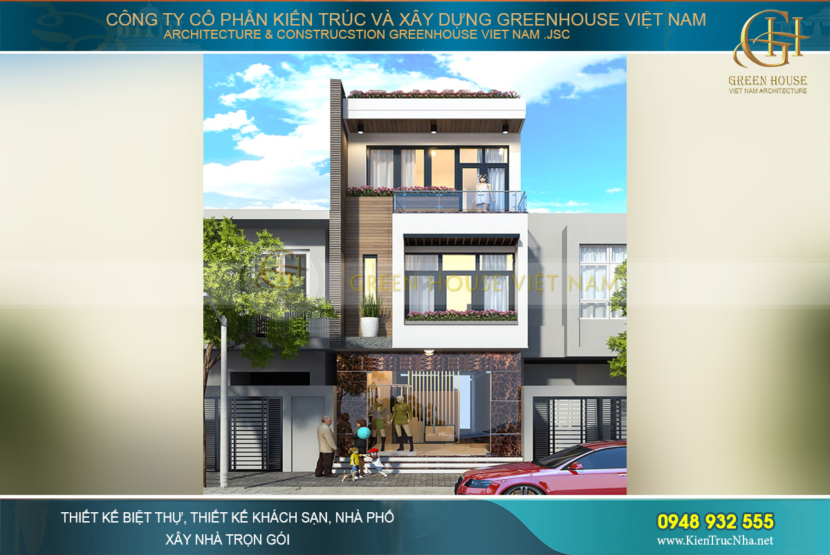 Phối cảnh mặt tiền thiết kế nhà phố 3 tầng hiện đại đẹp thời thượng tại Bắc Ninh